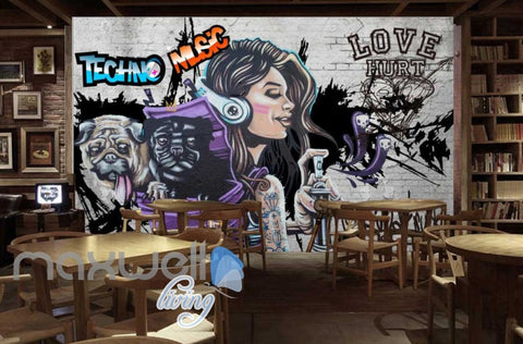 Image of 3D Graffiti Techno Music Dog Street Art Wall Murals Wallpaper Decals Print Decor IDCWP-TY-000280
