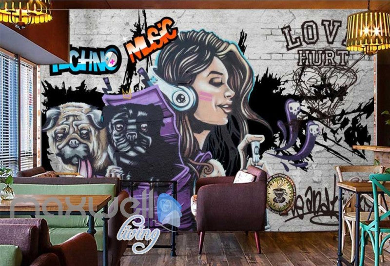 3D Graffiti Techno Music Dog Street Art Wall Murals Wallpaper Decals Print Decor IDCWP-TY-000280