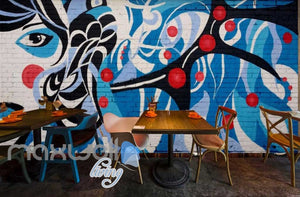 3D Graffiti Blue Abstract Lady Face Art Wall Murals Wallpaper Decals Print Decor IDCWP-TY-000283