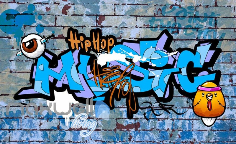 3D Graffiti Hiphop Music Eyeball Chicken Wall Mural Wallpaper Decals Print Decor IDCWP-TY-000285