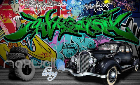 Image of 3D Graffiti Vintage Car Abstract Street Wall Murals Wallpaper Decals Print Decor IDCWP-TY-000286