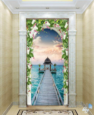 Image of 3D Pier Sea Jetty Arch Flower Vine Entrance Wall Decal Mural Art Prints 003