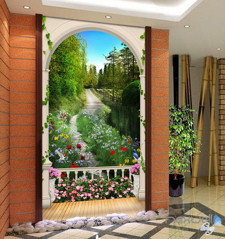 3D Arch Flower Tree Lane Corridor Entrance Wall Mural Decals Art Prints Wallpaper 005