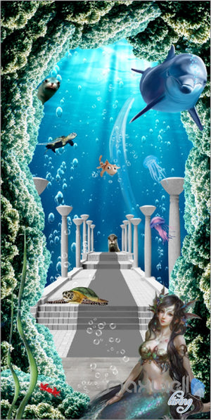 3D Mermaid Sea World Corridor Entrance Wall Mural Decals Art Prints Wallpaper 012