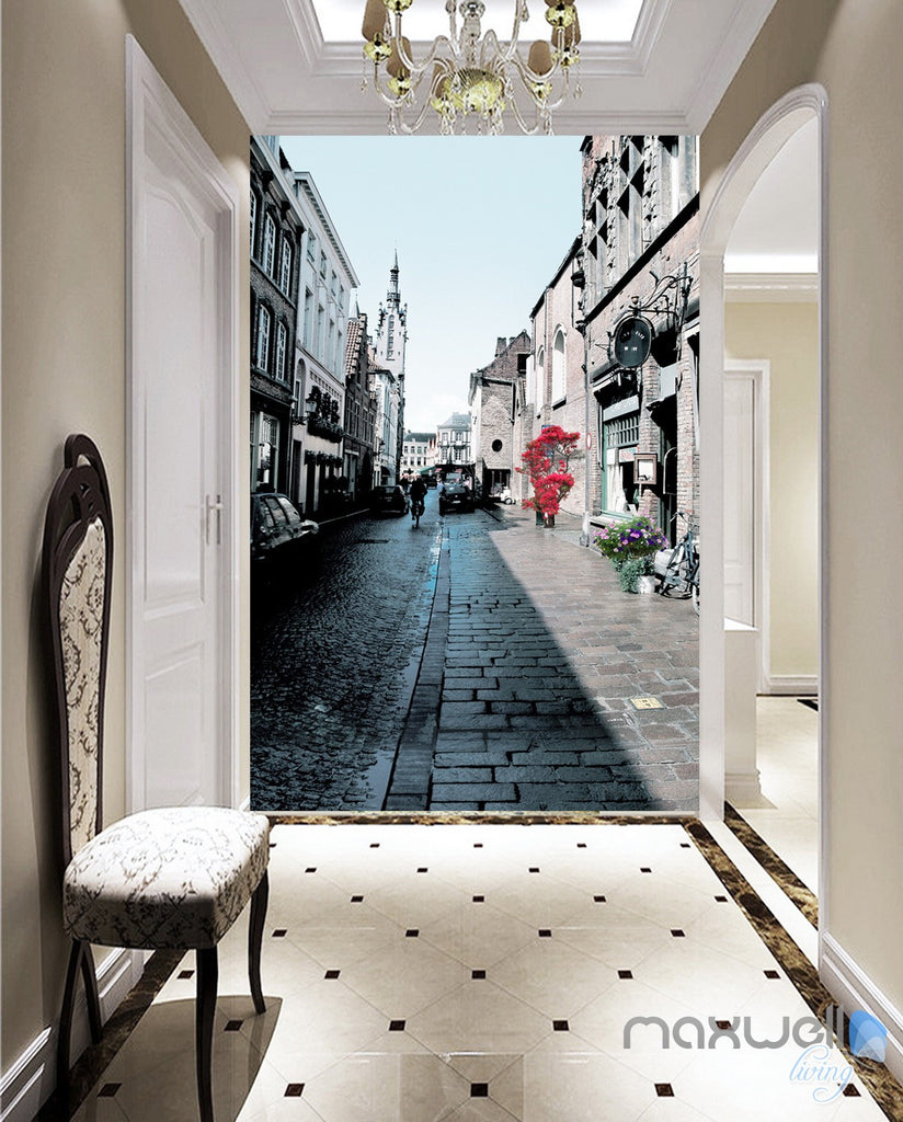 3D Street Corner Building Corridor Entrance Wall Mural Decals Art Print Wallpaper 020