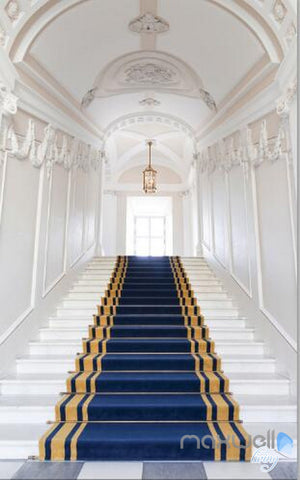Image of 3D Blue Carpet Stair Hall Corridor Entrance Wall Mural Decals Art Print Wallpaper 021