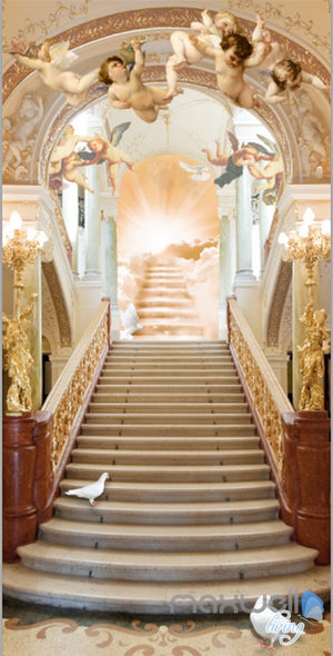 3D Classic Angel Bird Heaven Stair Corridor Entrance Wall Mural Decals Art Print Wallpaper 024