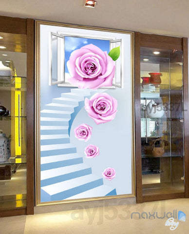 3D Rose Stair Window Corridor Entrance Wall Mural Decals Art Print Wallpaper 026