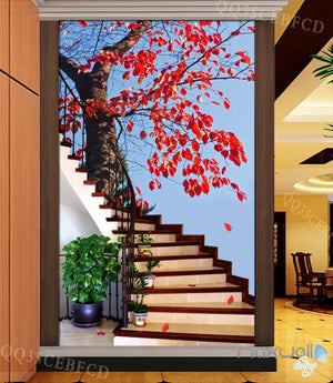 3D Maple Tree Stair Corridor Entrance Wall Mural Decals Art Print Wallpaper 027