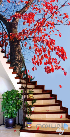 Image of 3D Maple Tree Stair Corridor Entrance Wall Mural Decals Art Print Wallpaper 027