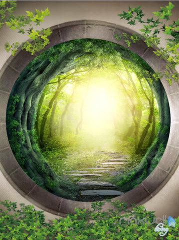 Image of 3D Mystery Forest Window Corridor Entrance Wall Mural Decals Art Print Wallpaper 039