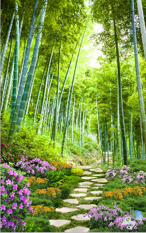 Image of 3D Bamboo Forest Flower Corridor Entrance Wall Mural Decals Art Print Wallpaper 047