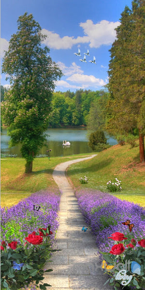 3D Puple Flower Lane Corridor Entrance Wall Mural Decals Art Print Wallpaper 050