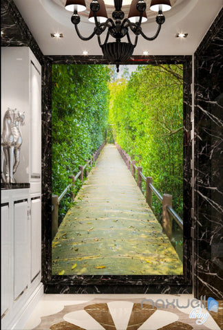 Image of 3D Green Leaves Tree Lane Corridor Entrance Wall Mural Decals Art Print Wallpaper 054