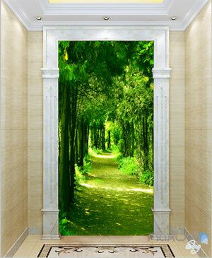 3D Green Forest Sunbeam Corridor Entrance Wall Mural Decals Art Print Wallpaper 060