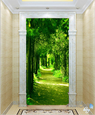 Image of 3D Green Forest Sunbeam Corridor Entrance Wall Mural Decals Art Print Wallpaper 060