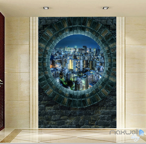 Image of 3D Stone Window City Night Corridor Entrance Wall Mural Decals Art Print Wallpaper 061