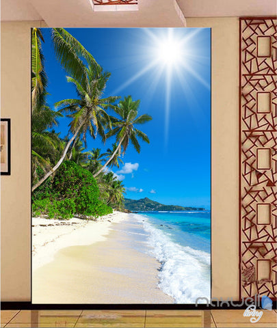Image of 3D Tropical Island Palm Tree Beach Corridor Entrance Wall Mural Decals Art Print Wallpaper 063