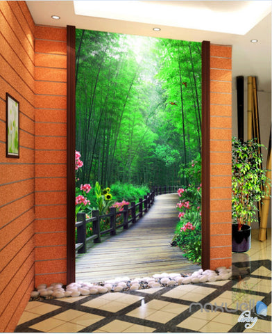 3D Bamboo Tree Flower Lane Corridor Entrance Wall Mural Decals Art Print Wallpaper 069