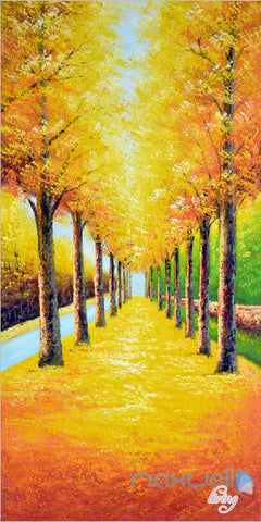 Image of 3D Yellow Leaves Tree Corridor Entrance Wall Mural Decals Art Print Wallpaper 070
