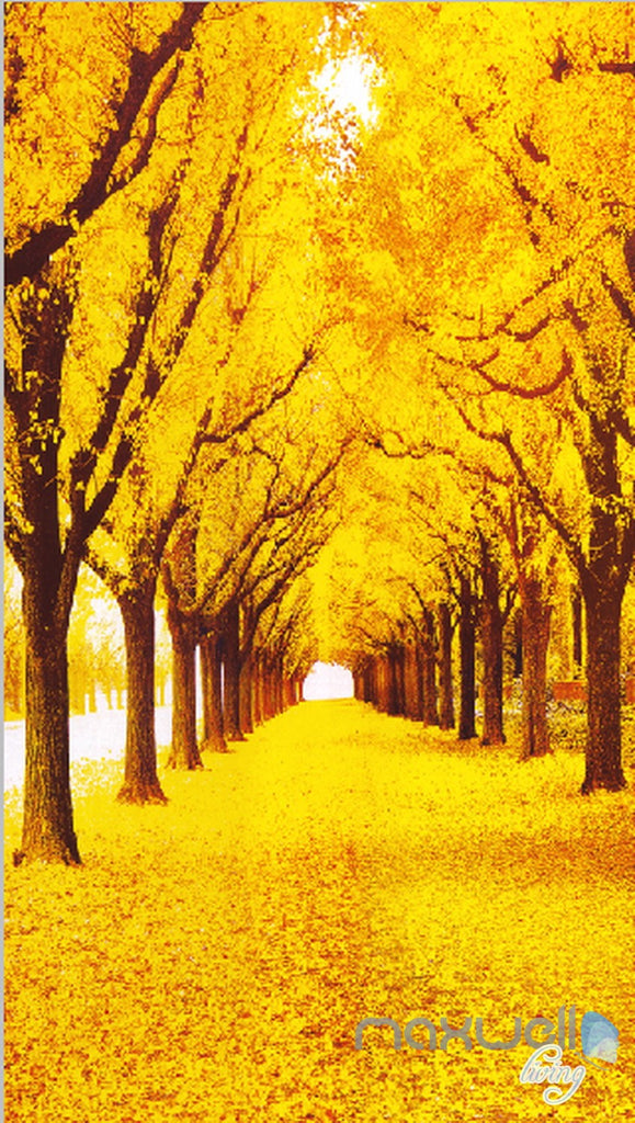 3D Yellow Leaves Fall Tree Corridor Entrance Wall Mural Decals Art Print Wallpaper 072