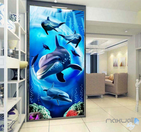 Image of 3D Dophines Playing Corridor Entrance Wall Mural Decals Art Print Wallpaper 073