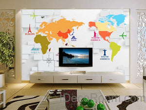 3D Abstract World Map Sign Wallpaper Wall Decals Wall Art Print Wall Mural Home Decor Indoor Office Business Deco
