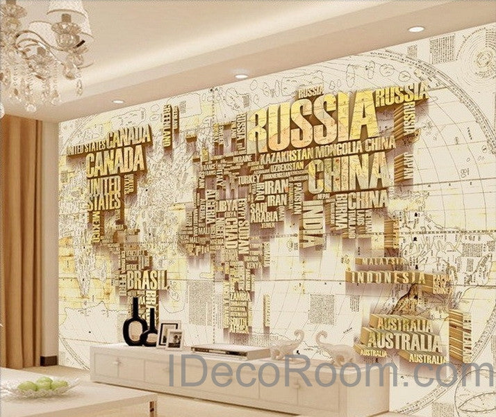 Abstract World Map Nation 3D Wallpaper Wall Decals Wall Art Print ...
