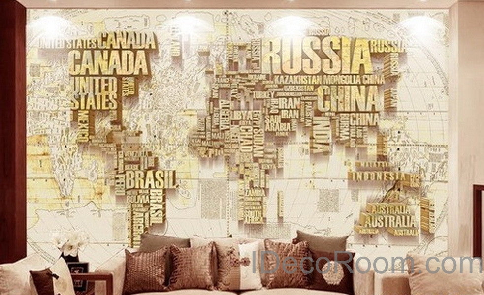 Abstract World Map Nation 3D Wallpaper Wall Decals Wall Art Print Mural Home Decor Indoor Office Business Deco