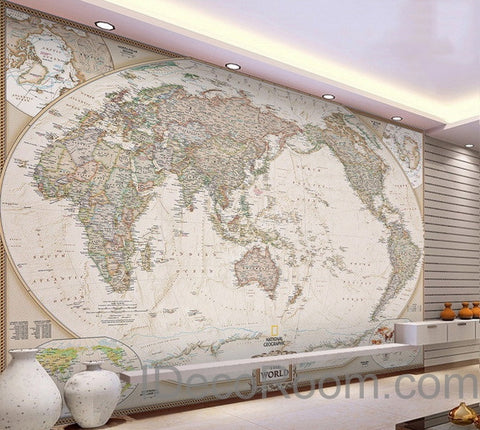 Image of Classic HD World Map 3D Wallpaper Wall Decals Wall Art Print Mural Home Decor Indoor Office Business Deco