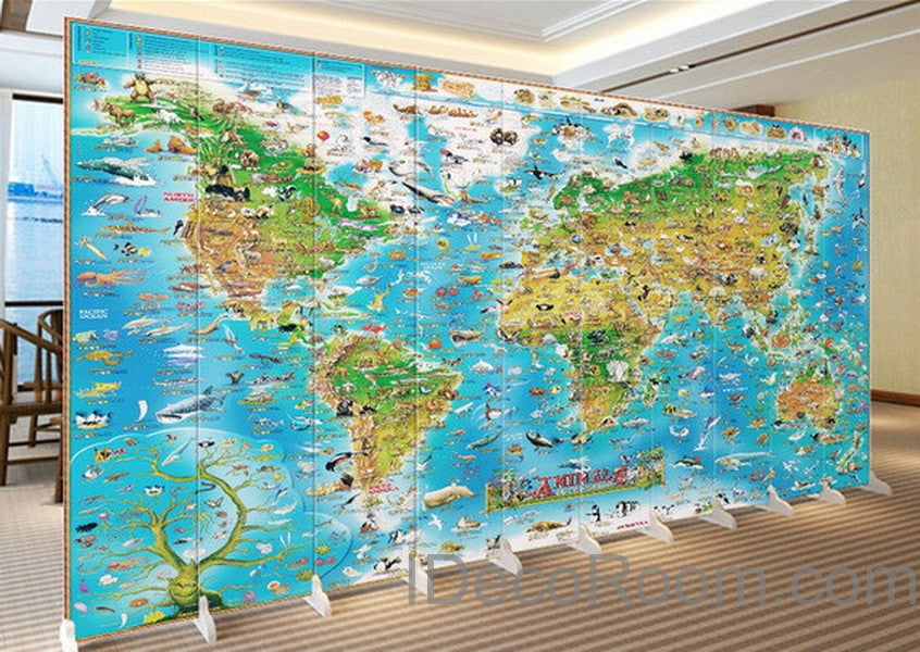 3D Animals Abstract World Map Wallpaper Wall Decals Wall Art Print Mur –  IDecoRoom