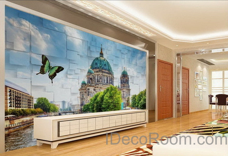 3D Wall paper Butterfly Castle Wallpaper Wall Decals Wall Art Print Mural Home Decor Indoor Bussiness Office Deco