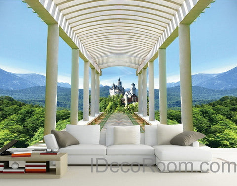 Image of 3D Castle Pergola Mountain Wall paper Wallpaper Wall Decals Wall Art Print Mural Home Decor Indoor Bussiness Office Deco