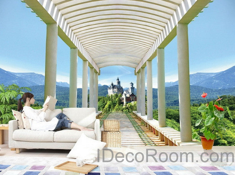 3D Castle Pergola Mountain Wall paper Wallpaper Wall Decals Wall Art Print Mural Home Decor Indoor Bussiness Office Deco