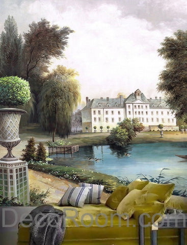 Image of 3D Vintage Castle Painting Lake Wall paper Wallpaper Wall Decals Wall Art Print Mural Home Decor Indoor Bussiness Office Deco