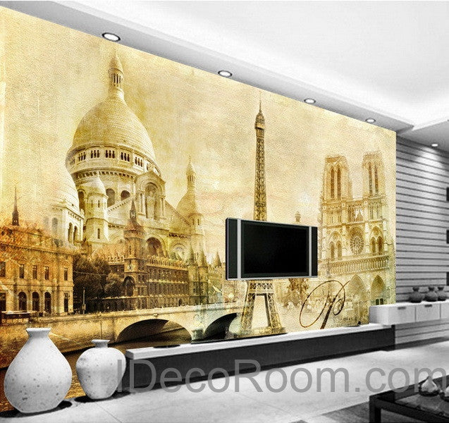 3D Retro Paris Tower Wall paper Wallpaper Wall Decals Wall Art Print Mural Home Decor Indoor Bussiness Office Deco