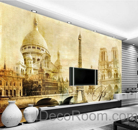 Image of 3D Retro Paris Tower Wall paper Wallpaper Wall Decals Wall Art Print Mural Home Decor Indoor Bussiness Office Deco