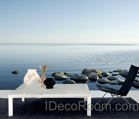 Image of 3D Lake Rocks Wall paper Wallpaper Wall Decals Wall Art Print Mural Home Decor Indoor Bussiness Office Deco