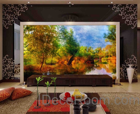 Image of Autumn Riverside Tree Wall Mural Wall paper Wall Decals Wall Art Print Home Decor Business Wallpaper