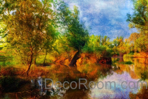 Image of Autumn Riverside Tree Wall Mural Wall paper Wall Decals Wall Art Print Home Decor Business Wallpaper