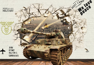 3D Tank Break Through Brick Wall Poster Art Wall Murals Wallpaper Decals Prints Decor IDCWP-JB-000340