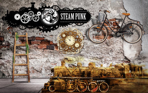 Black Brick Wall 3D Bicycle Clock Art Wall Murals Wallpaper Decals Prints Decor IDCWP-JB-000907